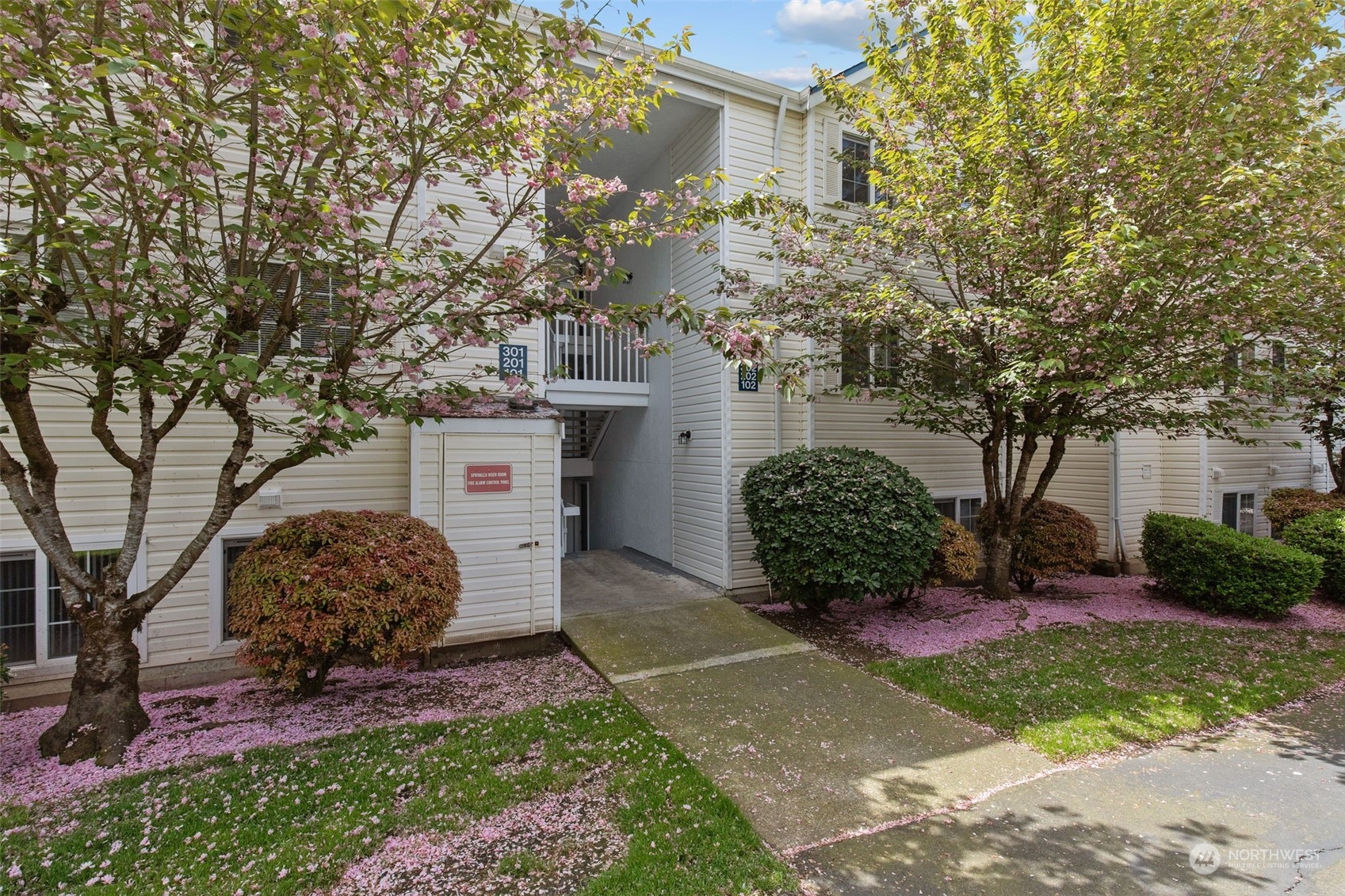 11002 Southeast Petrovitsky Road, Unit E101 Renton, WA 98055 - Photo 2 of 40 a view of a backyard with large trees