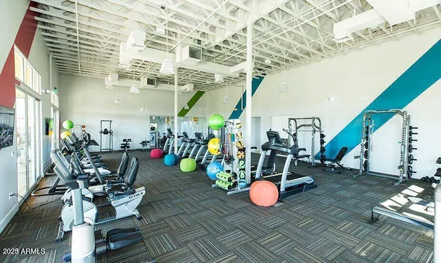 a view of a room with gym equipment