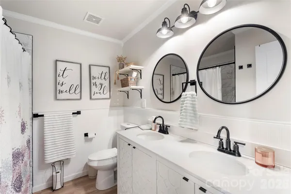 a bathroom with a toilet a sink and a mirror