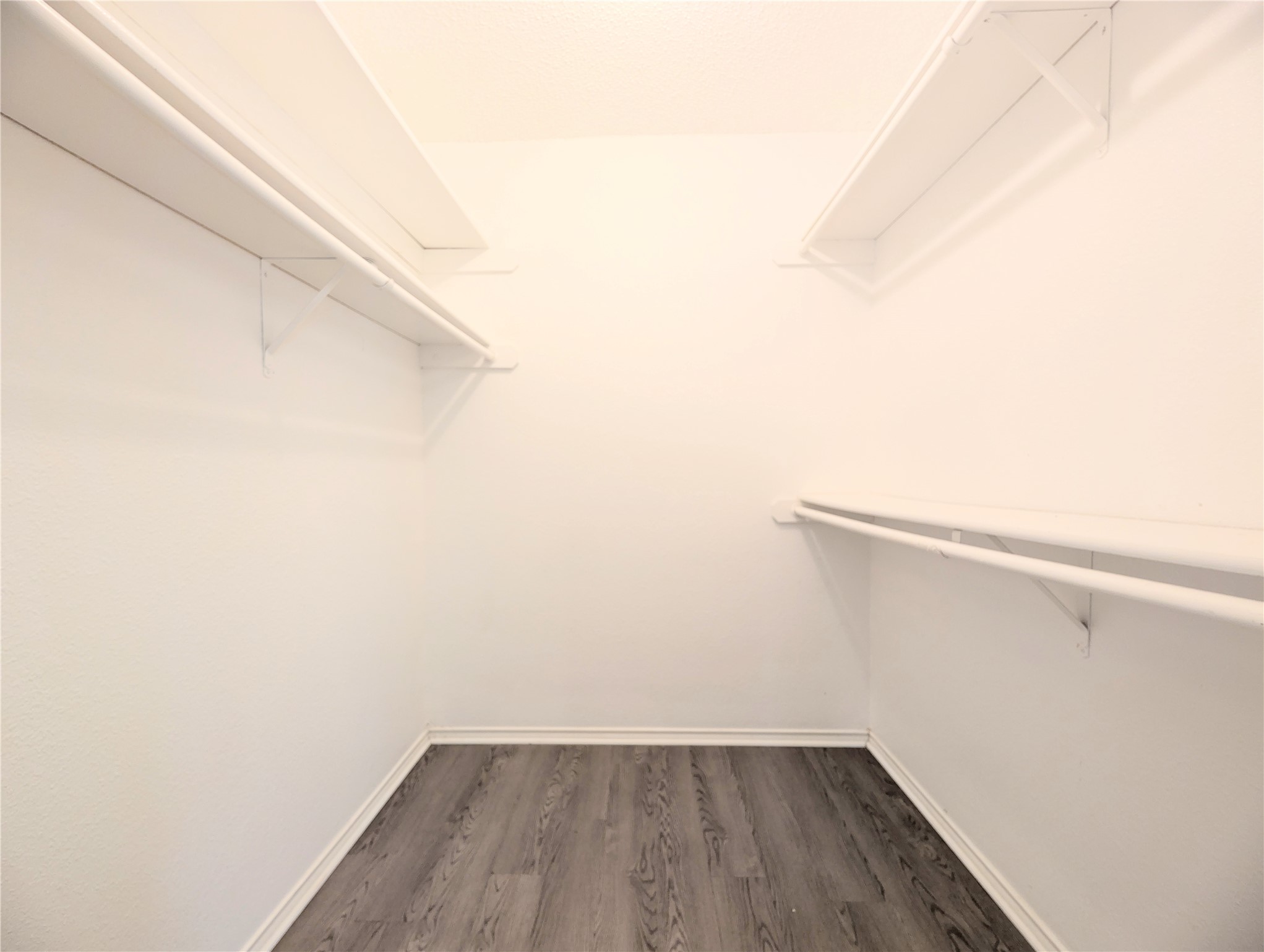 2018 Redwing Way Round Rock, TX 78664 - Photo 22 of 27 Primary Walk-in closet featuring white shelving and hanging rods, wood-finish flooring, and white baseboards