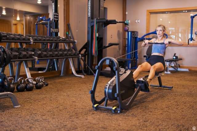 70 West Cougar Run Salem, UT 84653 - Photo 7 of 7 Dedicated fitness space featuring textured brown flooring and a substantial equipment selection