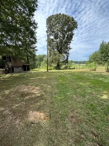a view of a field with an trees