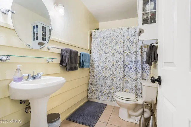 a bathroom with a sink a toilet and garden