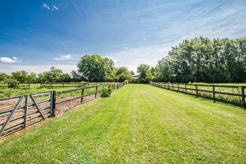 a view of a swimming pool with a bench in the background
