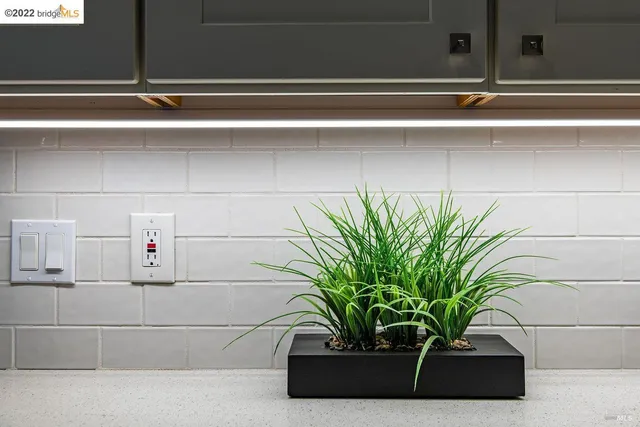 a potted plant sitting on a window sill and a sink
