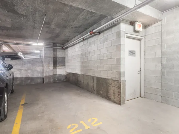 a picture of a room with black and white walls