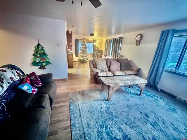 a living room with furniture and a rug