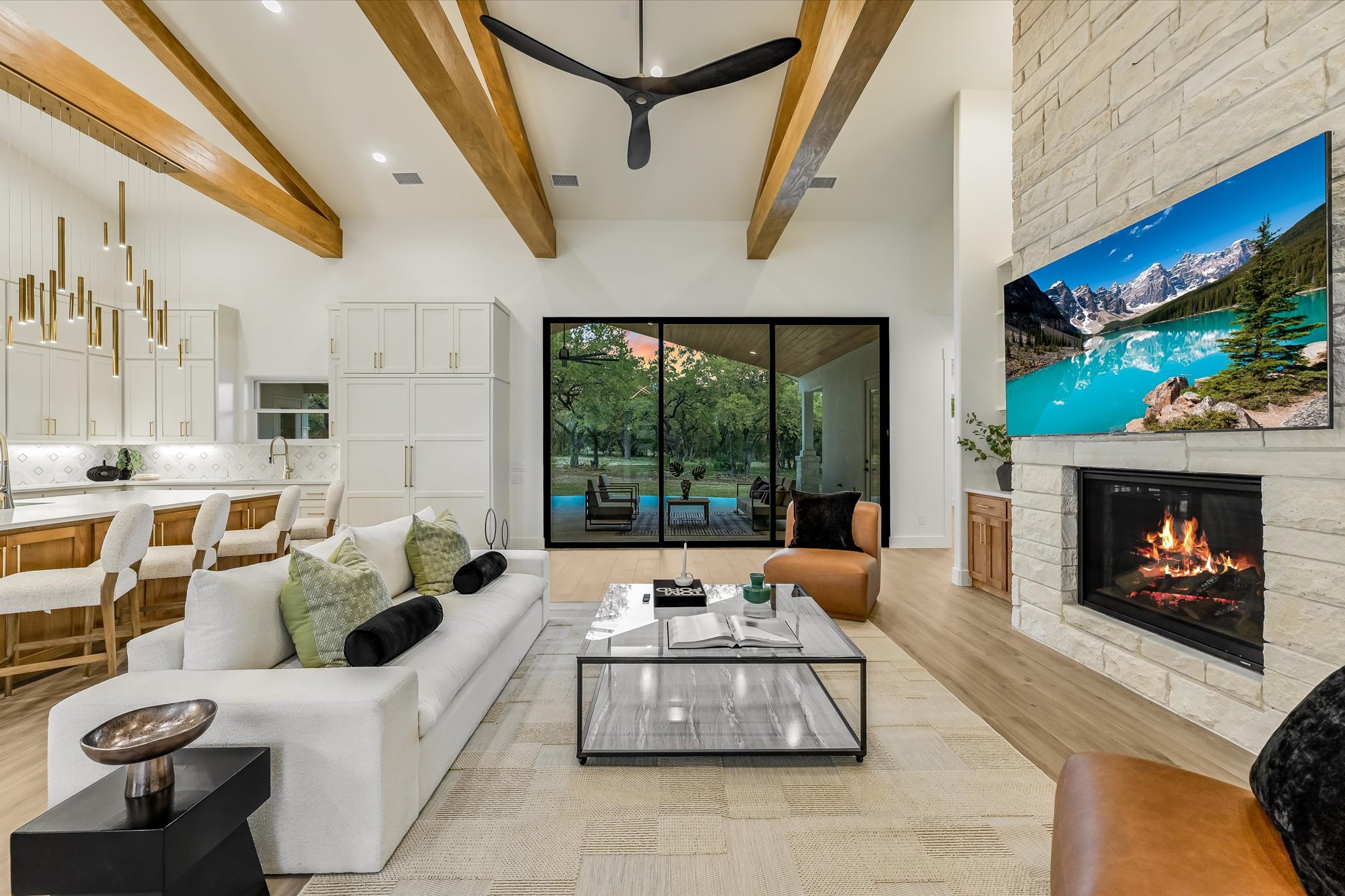 410 Shady Tree Drive Georgetown, TX 78633 - Photo 5 of 40 Living room with a fireplace, recessed lighting, and light wood finished floors