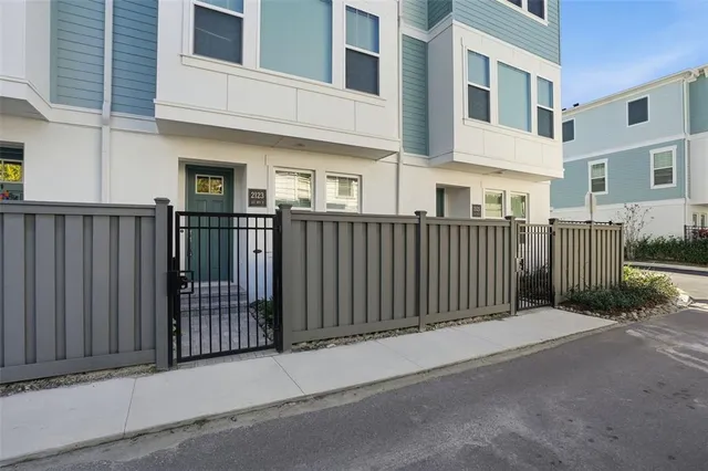 a view of a building from a porch