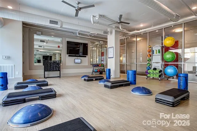 a room with gym equipment