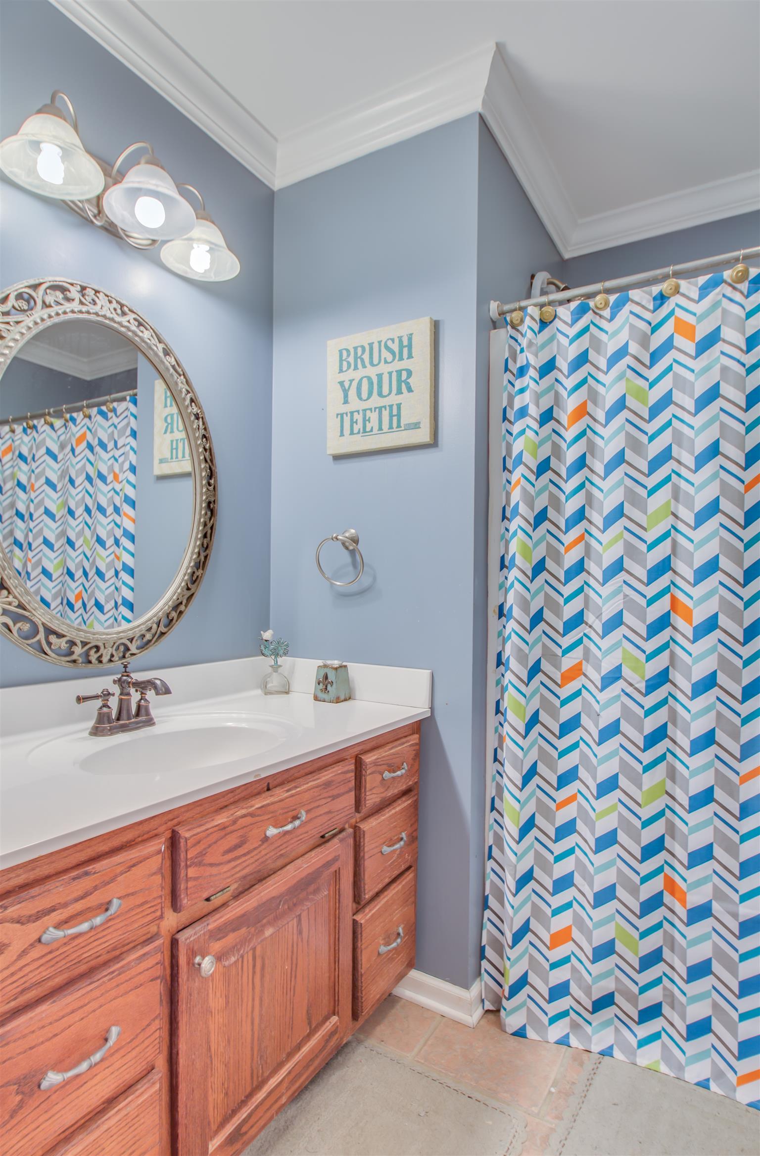 2943 Robert Skelley Road Columbia, TN 38401 - Photo 20 of 30 a bathroom with a granite countertop sink mirror vanity and a shower