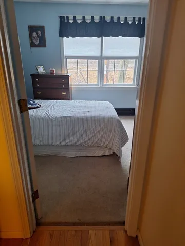 a living room with a bed furniture and a window