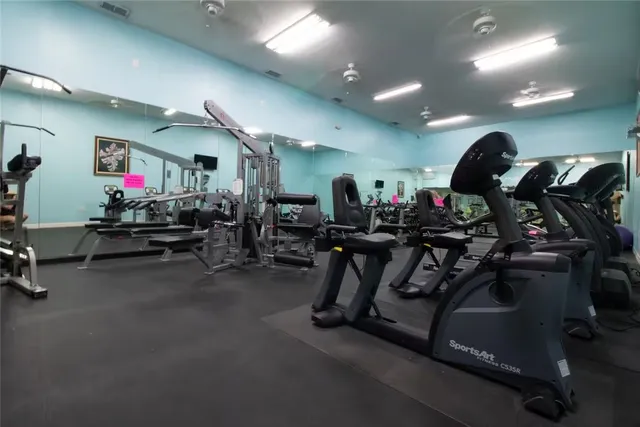 a view of a room with gym equipment