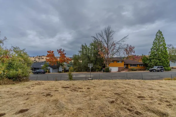 a view of a yard with cars