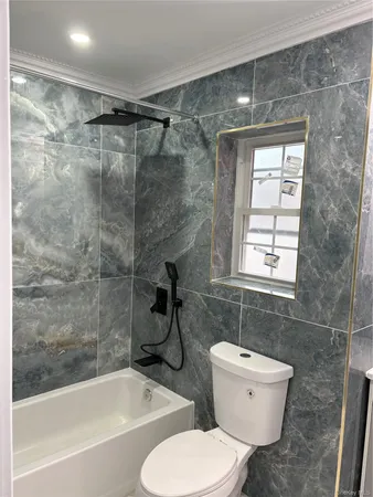 a bathroom with a toilet and a bathtub