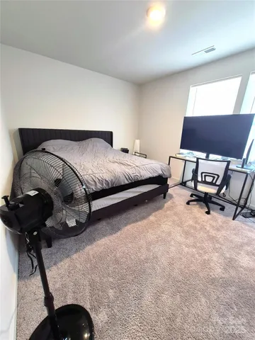 a bedroom with a bed and a couch
