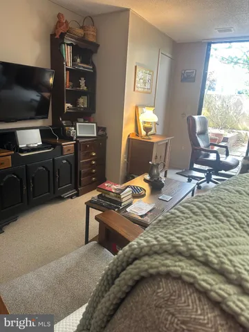 a workspace with furniture window and a flat screen tv