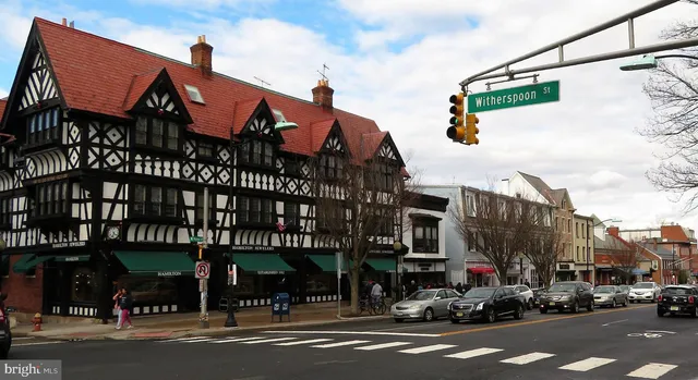 front view of a building with a street