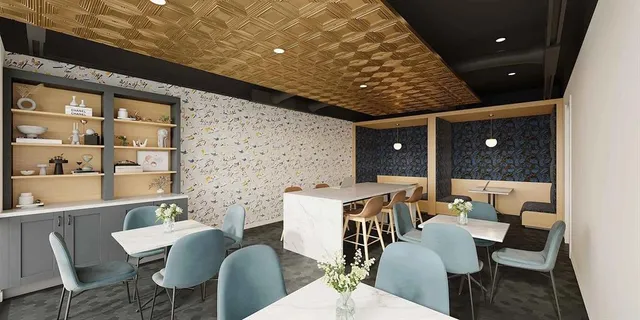 a dining room with furniture and wooden floor