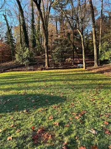 a garden view with a fountain