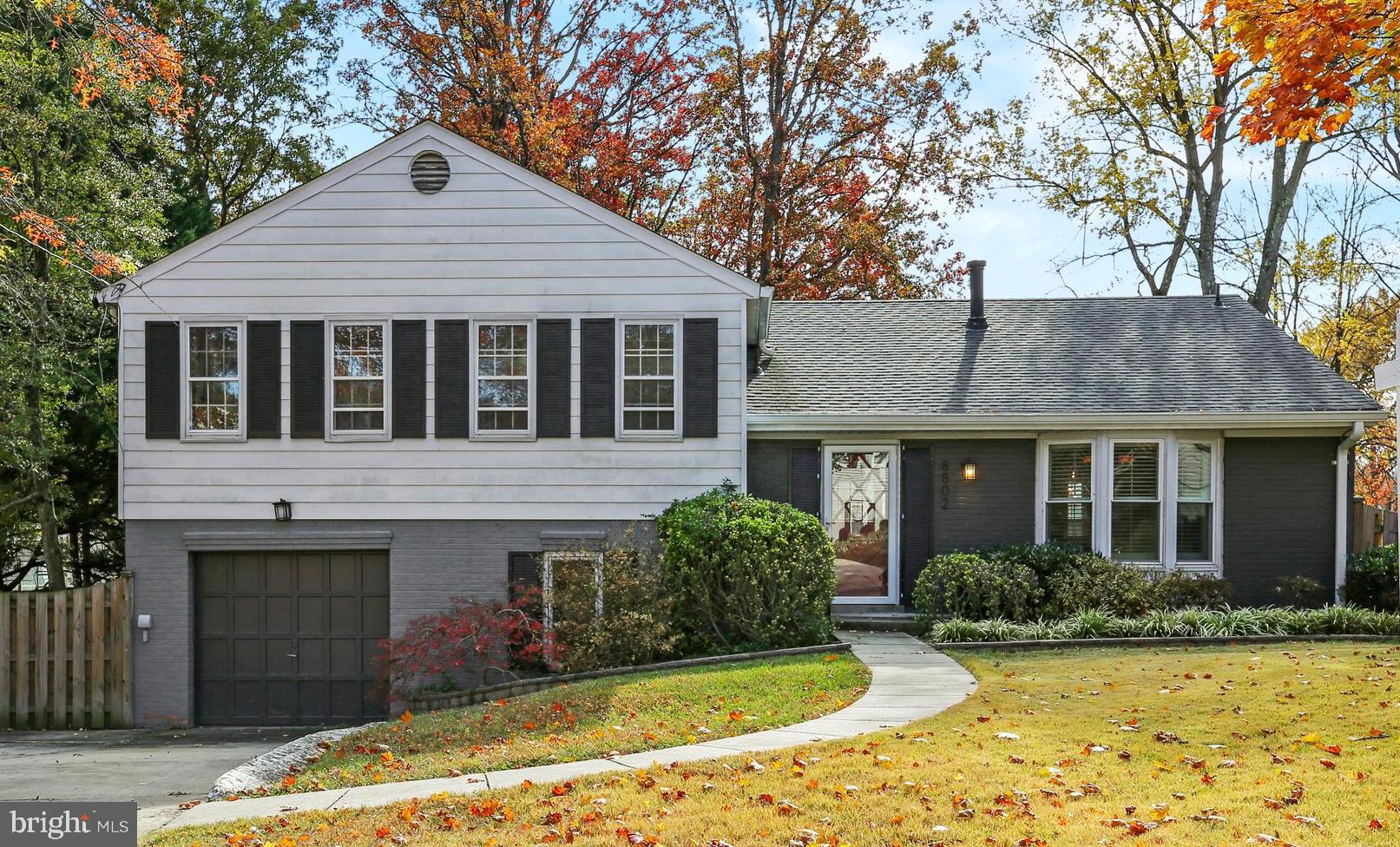 a view of a house with a yard plants and large tree