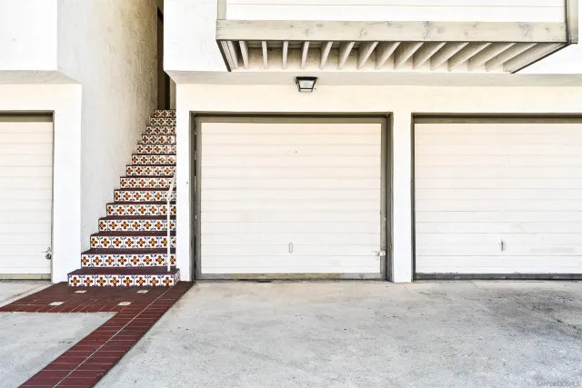 a view of a garage of stairs