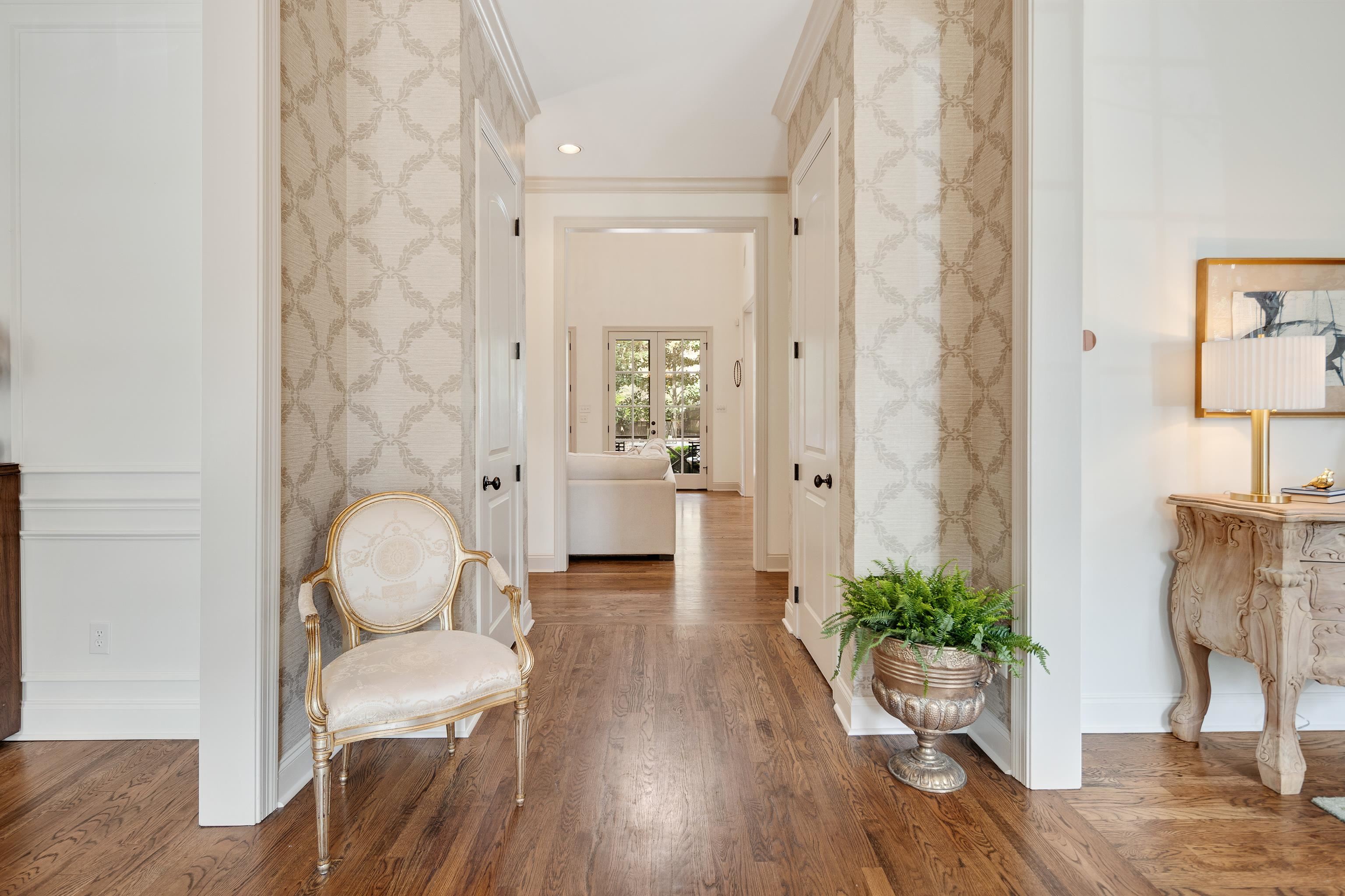 101 North Grove Park Road Memphis, TN 38117 - Photo 5 of 40 Hallway with wood finished floors, ornamental molding, and recessed lighting