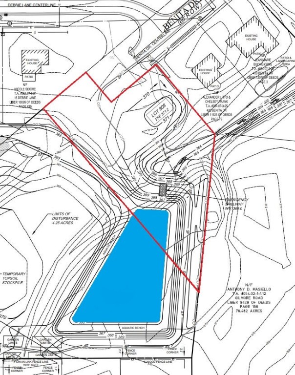 Blue Represents Pond that will be added.