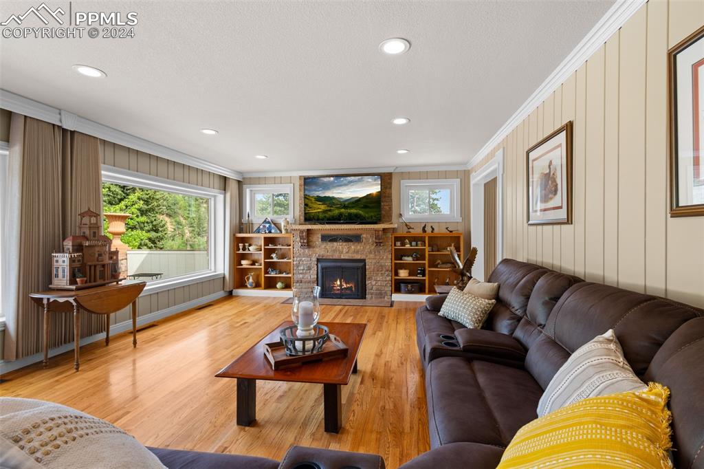 7955 Highway 24 Cascade, CO 80809 - Photo 3 of 44 a living room with furniture wooden floor and a fireplace