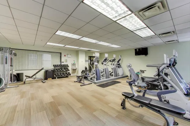 a view of a room with gym equipment