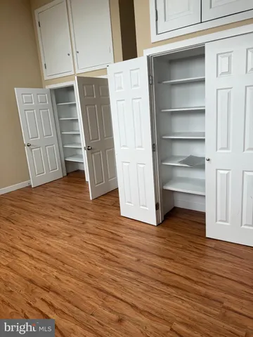 a view of walk in closet with empty racks