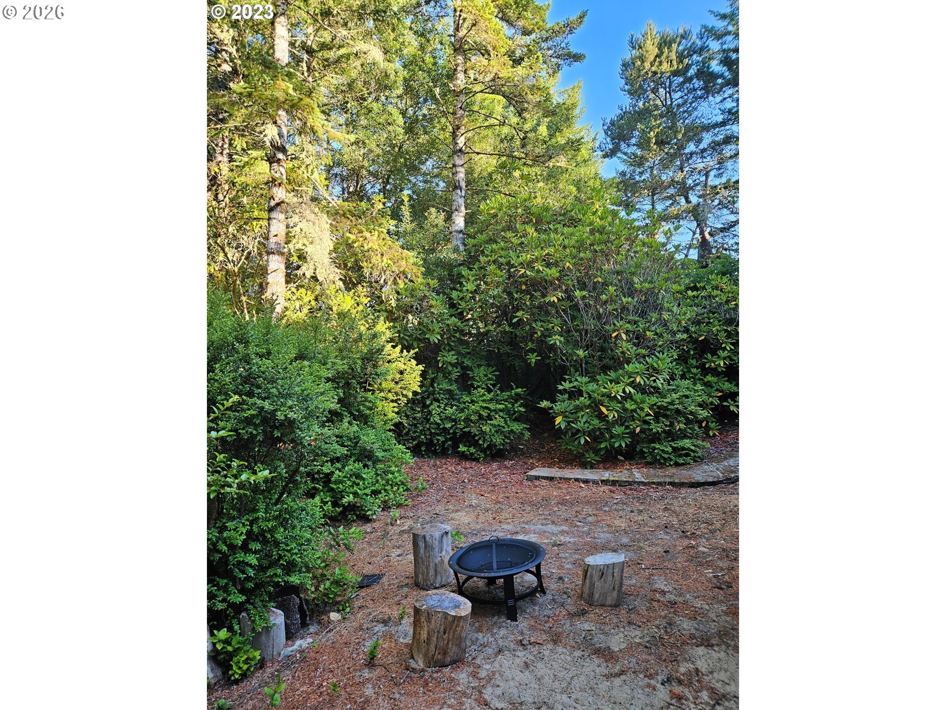 39 Easy Street Florence, OR 97439 - Photo 10 of 24 a view of a yard with plants and a bench