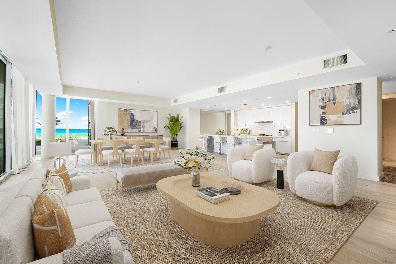 3550 South Ocean Boulevard, Unit 2D South Palm Beach, FL 33480 - Photo 3 of 55 a living room with furniture and a large window