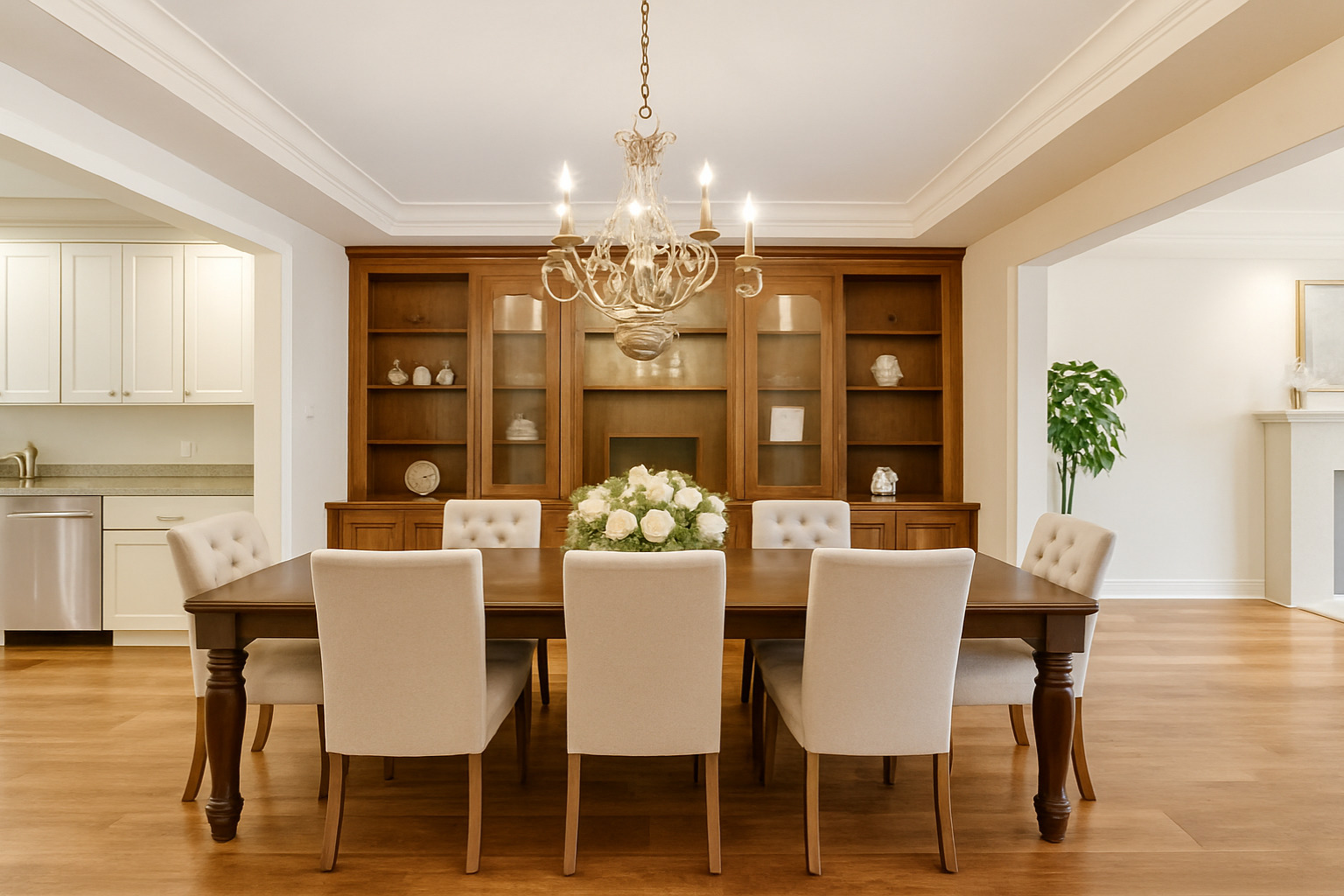 10 East Burlington Street, Unit 2C Riverside, IL 60546 - Photo 5 of 51 a dining room with furniture a chandelier and wooden floor