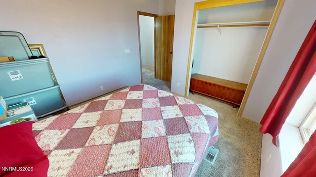 a view of a room with a window