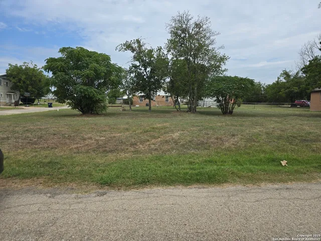 a view of a field with trees