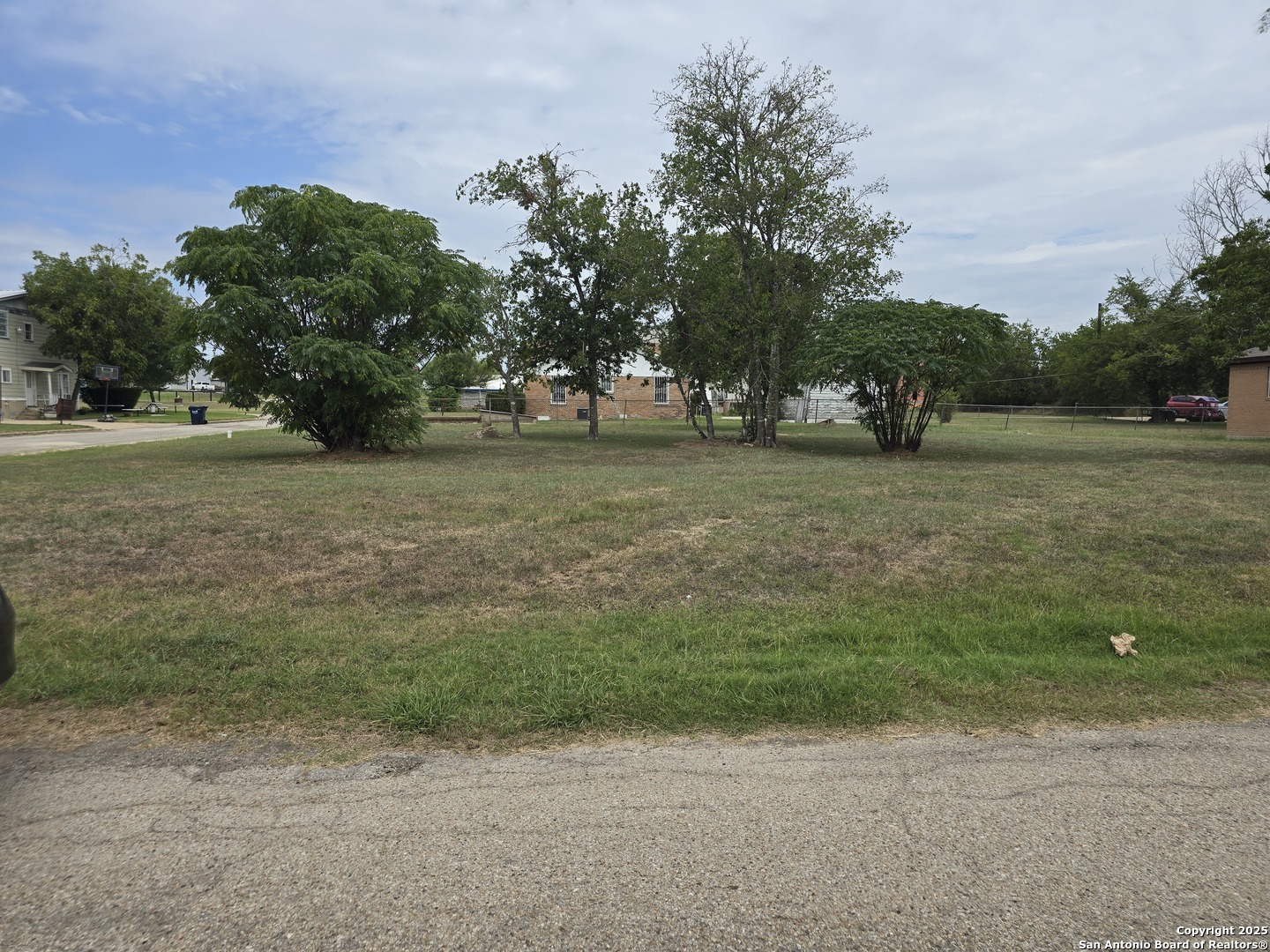 a view of a field with trees