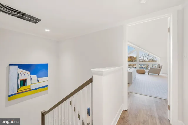 a view of a hallway with workspace