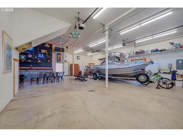 a view of a garage with furniture
