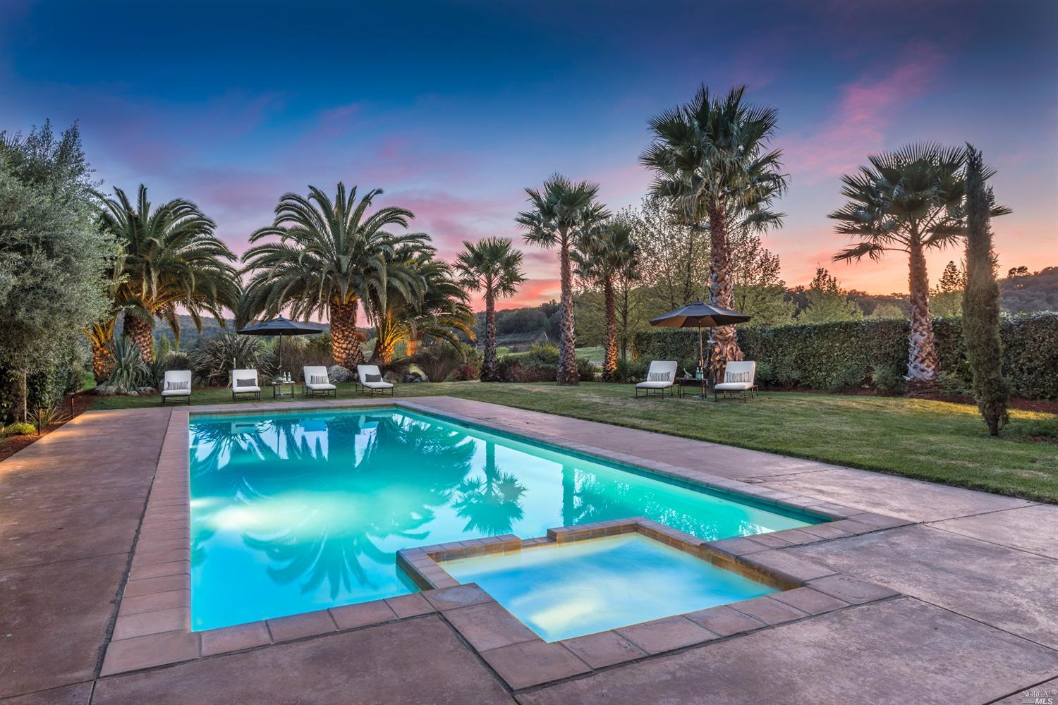 a view of a swimming pool with a garden