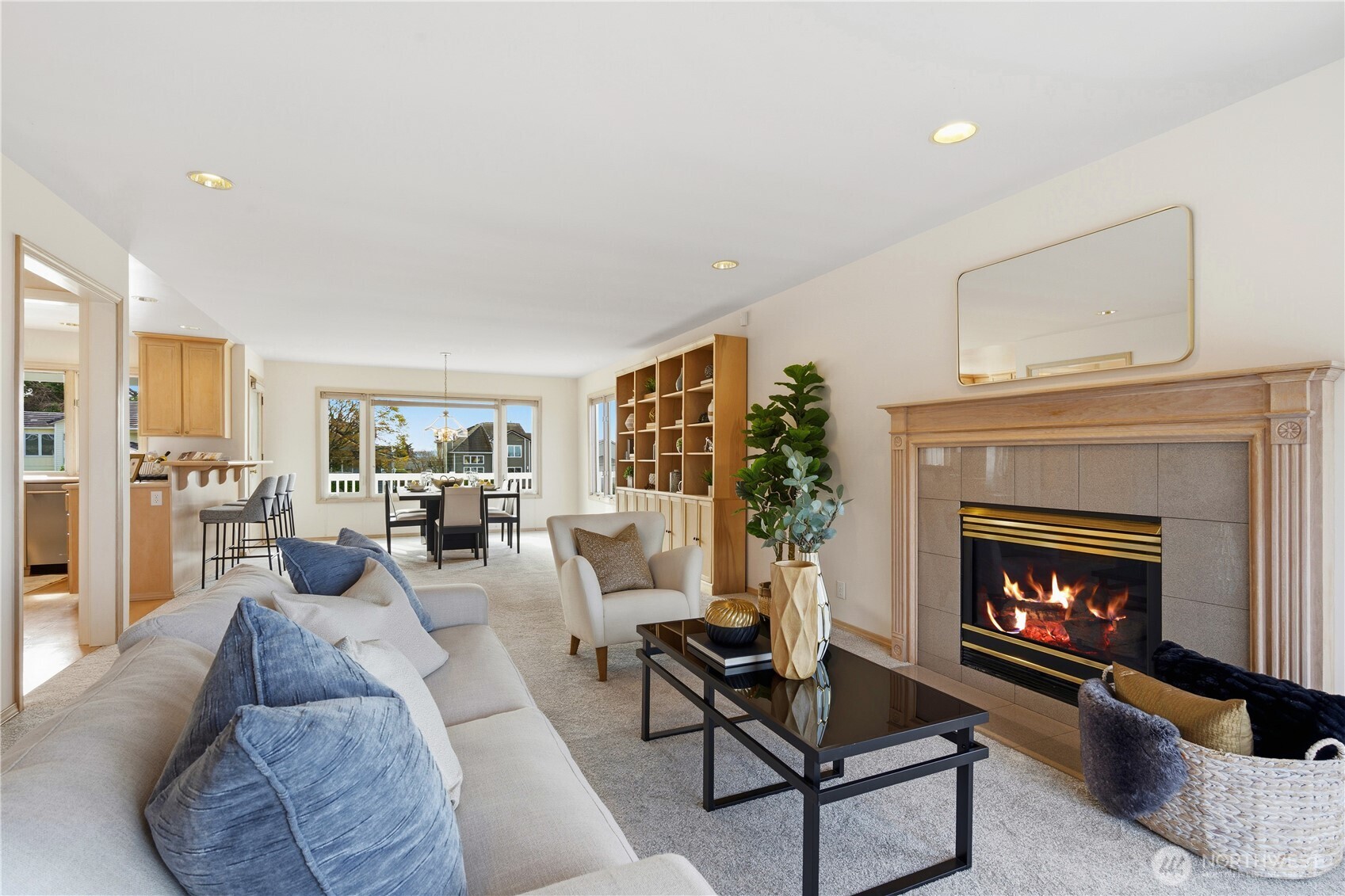 2626 Northwest 204th Street Shoreline, WA 98177 - Photo 8 of 35 a living room with furniture and a fireplace