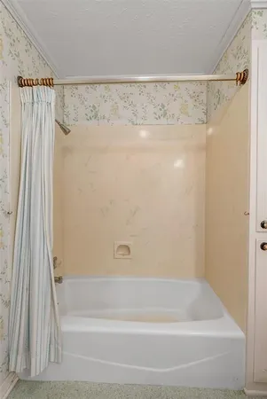 a bathroom with a shower and a bath tub
