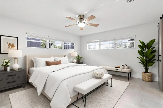 an empty room with a bathroom