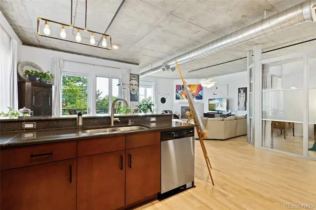 a kitchen with lots of counter space and a sink