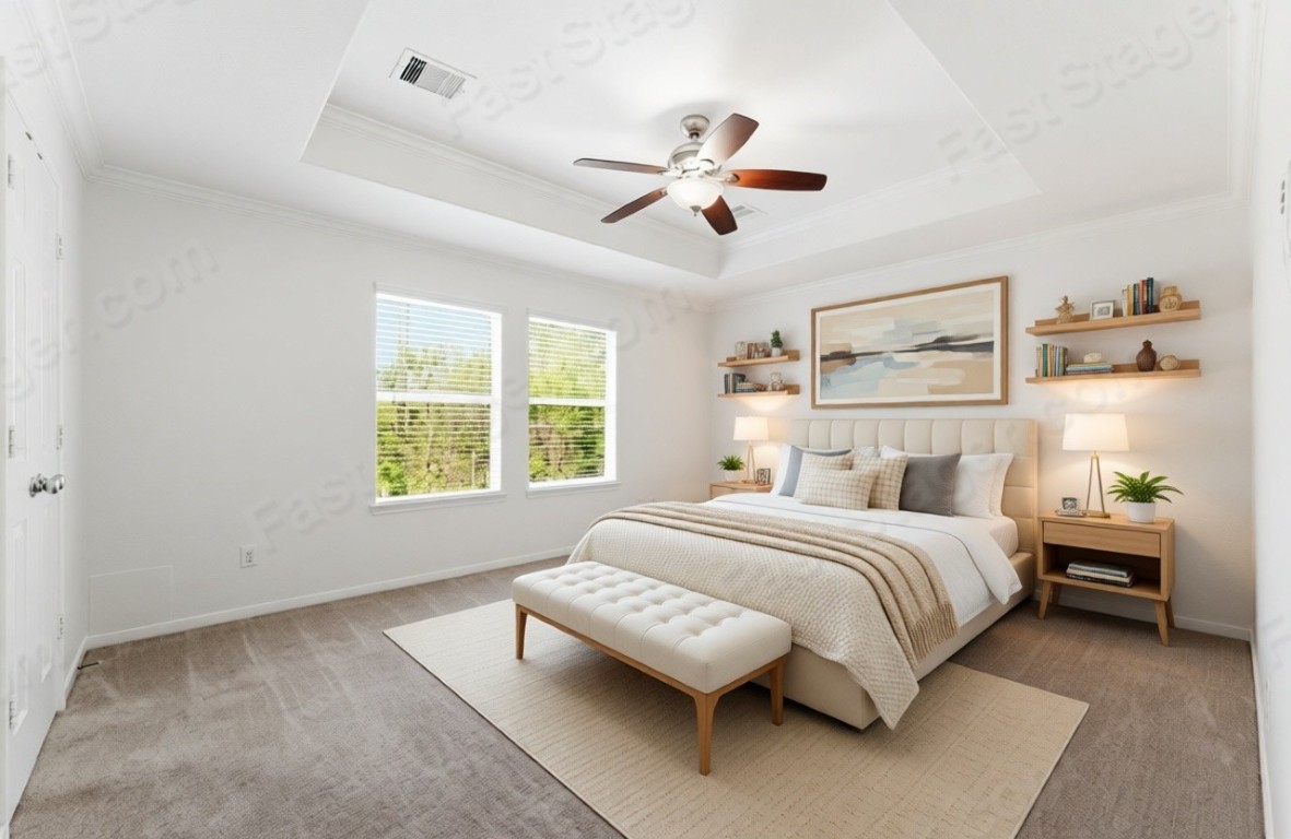 6407 Wilshire Ridge Houston, TX 77040 - Photo 20 of 37 a bedroom with a bed a window and a chandelier