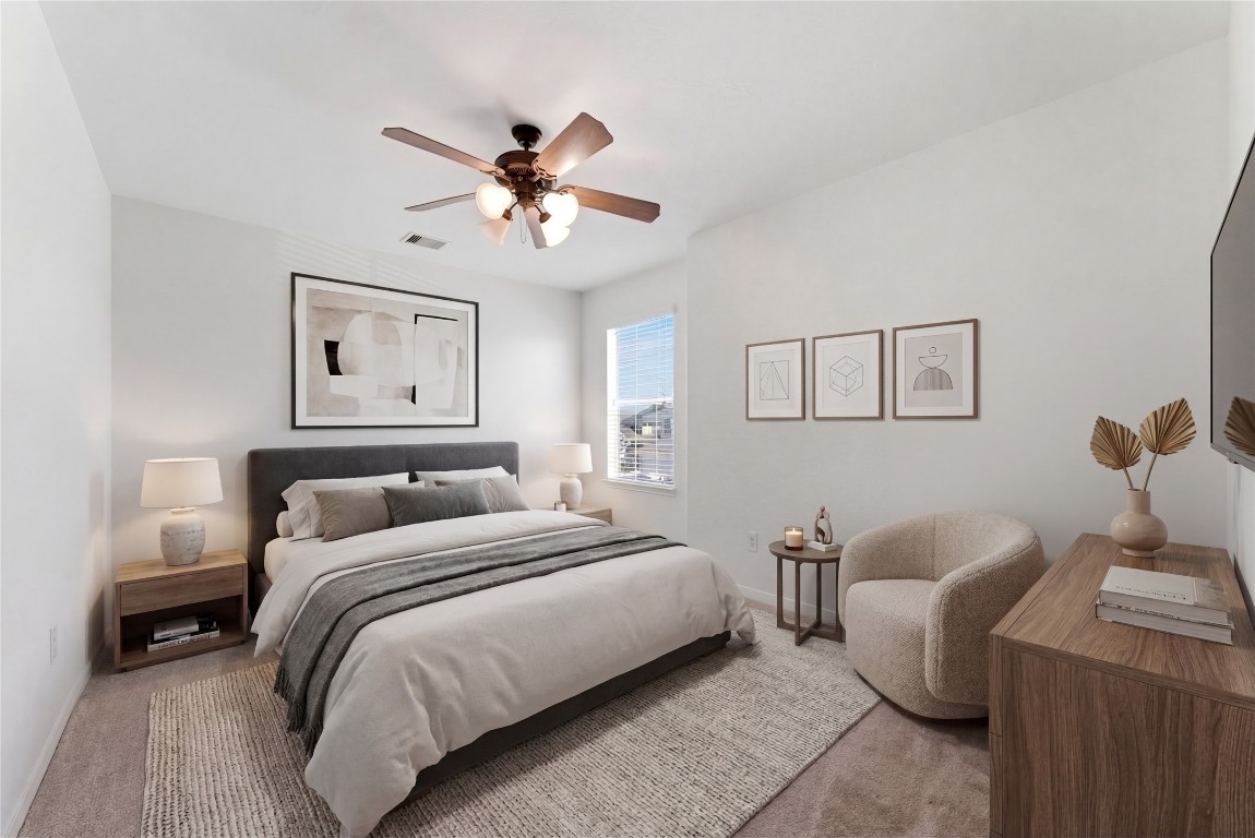 6407 Wilshire Ridge Houston, TX 77040 - Photo 32 of 37 a bedroom with a bed and a chandelier