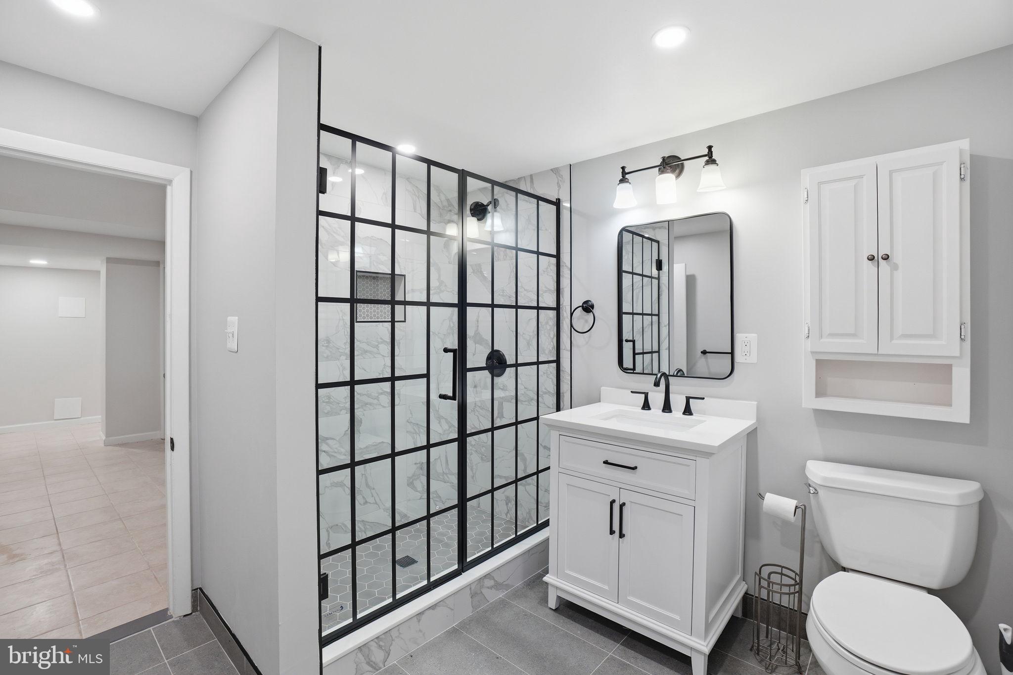 5304 Pillow Lane Springfield, VA 22151 - Photo 20 of 32 a bathroom with a toilet sink shower and mirror