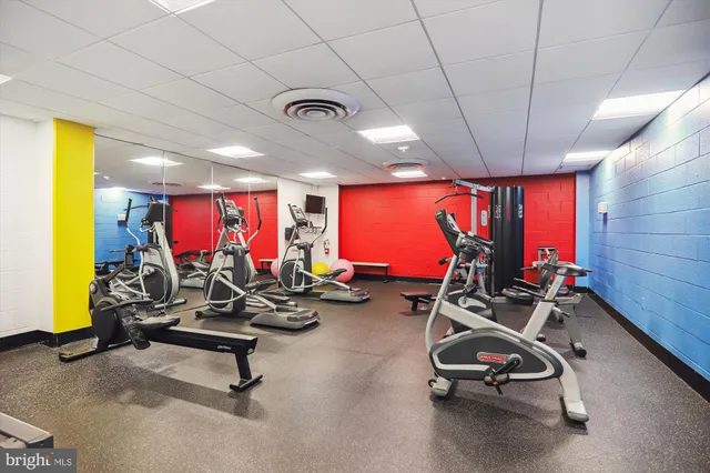 a view of a room with gym equipment