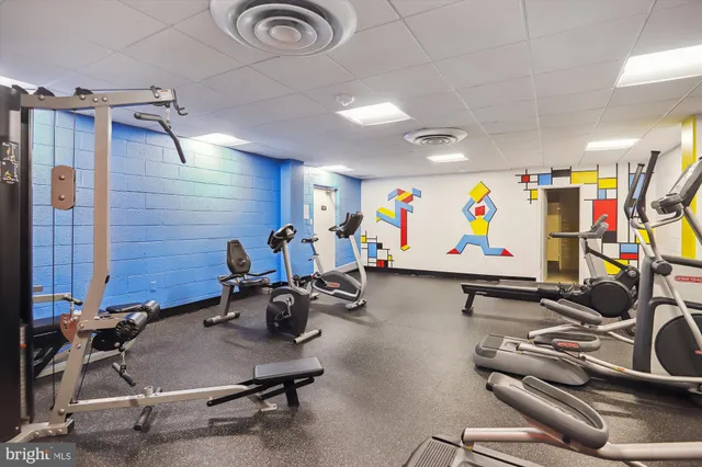 a view of a room with gym equipment