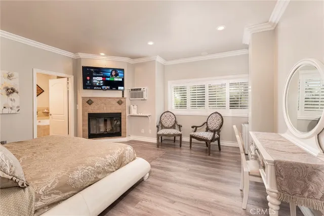 a white building with a fireplace